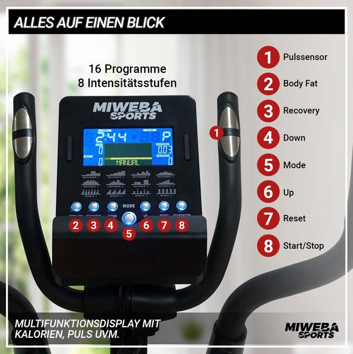 Produktbild Miweba Sports Crosstrainer MC300 Heimtrainer Fitnessgerät Pedaltrainer Sport (Weiss/Schwarz)
