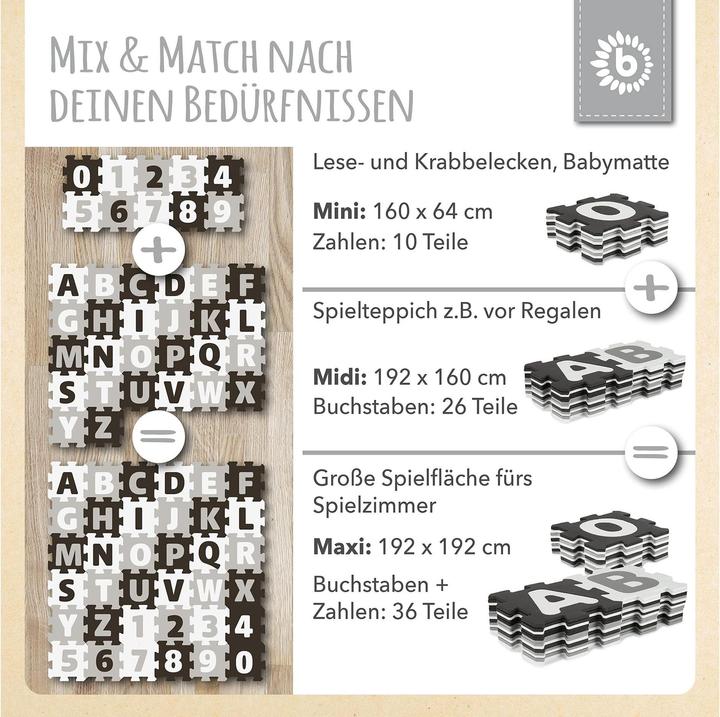 Produktbild Bieco Puzzlematte Buchstaben Schwarz-Weiss, 26-teilig (32 x 32 x 9 cm)