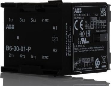 Immagine prodotto ABB B6-30-01-P B Contattore di potenza / bobina 240 V, 3 poli 3 contatti NA / 20 A, unità di controllo