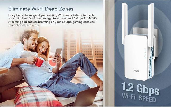 Produktbild Cudy RE1200 Wi-Fi signal booster (867 Mbit/s, 300 Mbit/s)