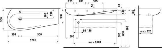 Produktbild Laufen Alessi one Waschtisch, unterbaufähig, ohne Hahnloch, ohne Überlauf, Ablage rechts, 1200x500 (1250 mm, 235 mm)