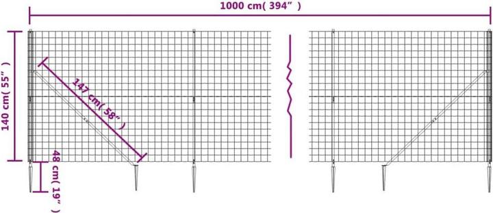 Produktbild VidaXL Maschendrahtzaun mit Bodenhülsen Anthrazit 1,4x10 m