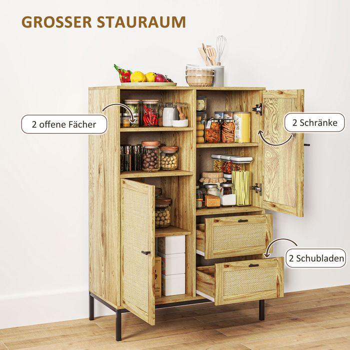 Produktbild Swisshandel24 Kommode, Aufbewahrungsschrank mit Rattan-Türen, Mehrzweckschrank mit Schubladen (80 x 40 x 120 cm)