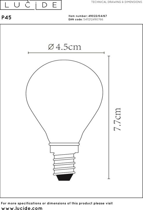 Actual product image Lucide E14 (E14, 4 W, 400 lm, 1 x, F)