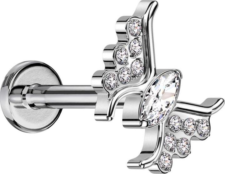 Produktbild Star Piercing Micro Labret Innengewinde silber Schmetterling silber Kristall silber (ohne Messing, Titan G23)