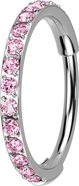 Produktbild Star Piercing Micro Segmentring klappbar silber seitlich Kristalle pink (Titan G23, ohne Messing)