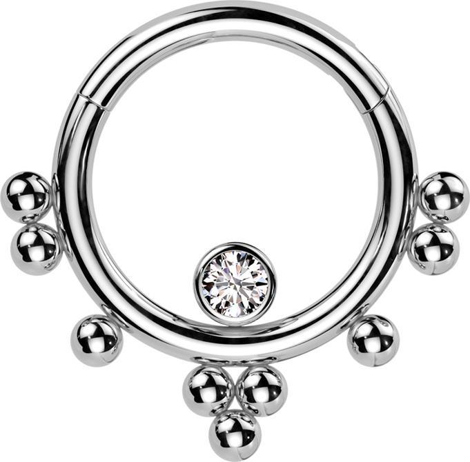 Produktbild Star Piercing Micro Segmentring klappbar silber innen Kristall silber aussen neun Kugeln (Chirurgenstahl 316L)