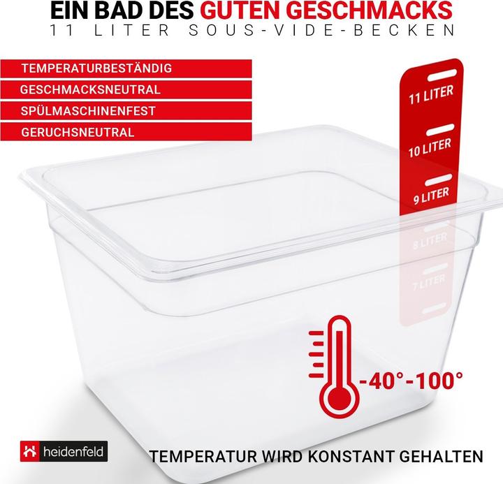 Immagine prodotto Heidenfeld Set di contenitori Sous-Vide SVS11 Bacino 11 litri Palline Sous-Vide Rack (Set di contenitori)