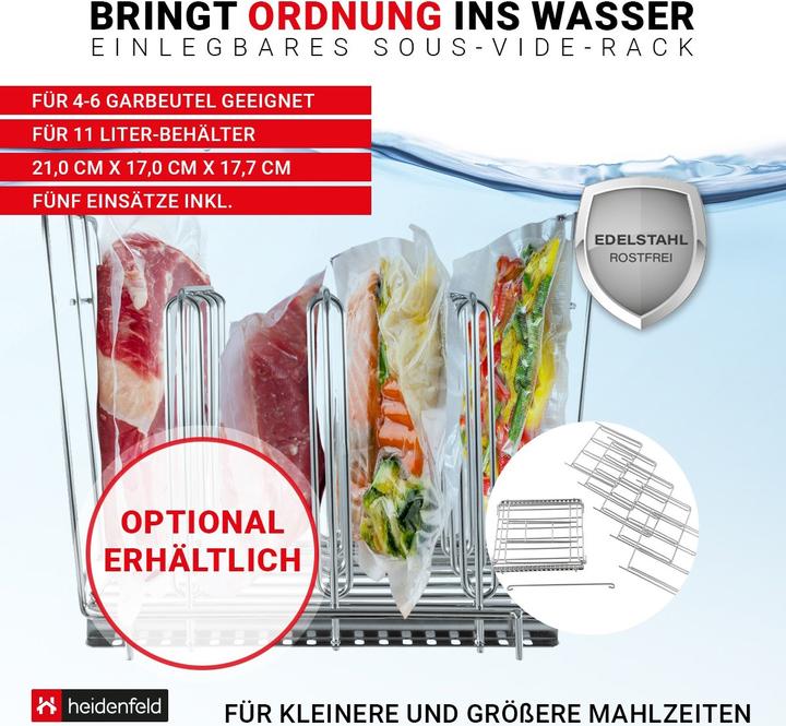 Immagine prodotto Heidenfeld Set di contenitori Sous-Vide SVS11 Bacino 11 litri Palline Sous-Vide Rack (Set di contenitori)