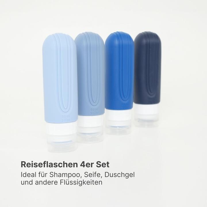 Produktbild Hermex Reiseflaschen 4er Set (Necessaire, Flüssigkeitsbeutel, Hygieneprodukt)