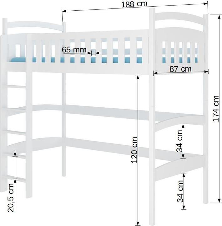 Image du produit ADRK Furniture Lit superposé Mezzanine avec matelas MIAGO 180x80 (180 x 80 cm)