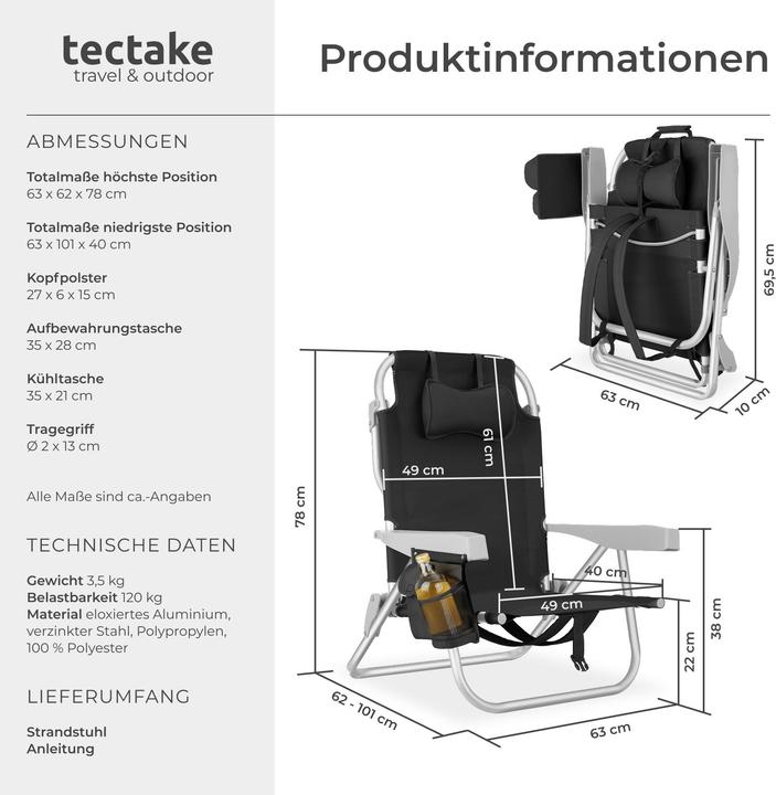 Produktbild tectake Strandstuhl Coral, klappbar mit Rucksackfunktion