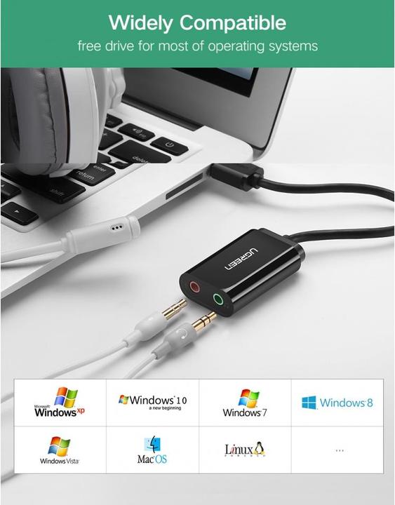 Produktbild Ugreen Externe USB Soundkarte für Kopfhörer, Speakers, Headsets (USB)