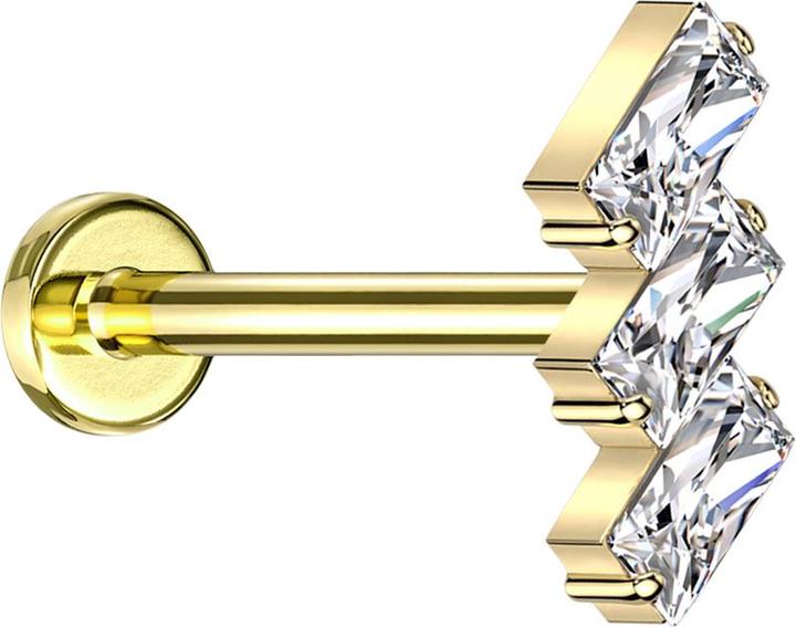 Star Piercing Micro Labret Innengewinde vergoldet drei rechtecke vergoldet Kristalle silber (ohne Messing, Titan G23)
