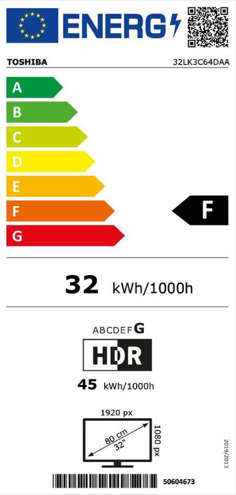 Label énergétique Toshiba 32LK3C64DAA (32", LK3C, LED, Full HD, 2022)