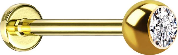 Star Piercing Micro Threadless Labret vergoldet mit Kugel Kristall silber (Chirurgenstahl 316L)
