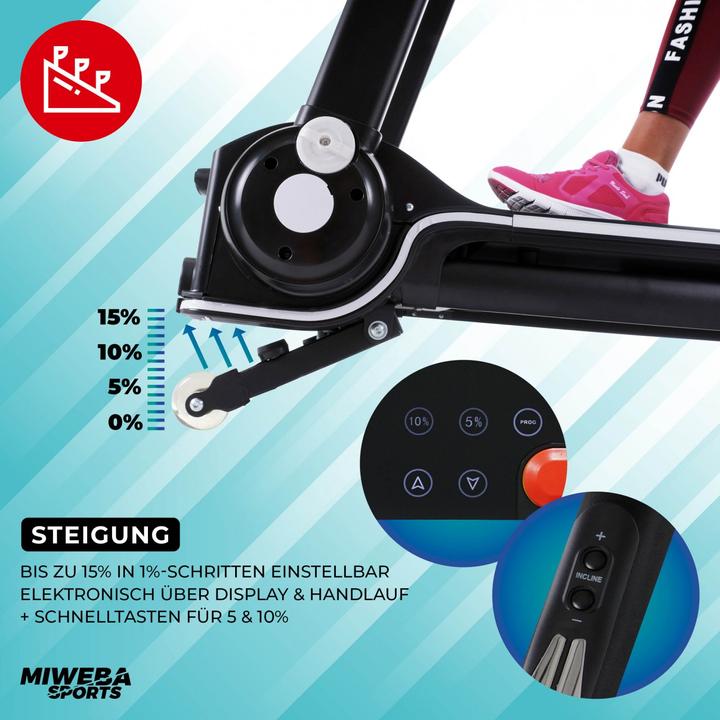 Produktbild Miweba Sports Laufband HT3000 Steigung klappbar elektrisch Fitness Heimtrainer (Schwarz/Weiss)