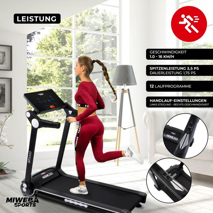 Produktbild Miweba Sports Laufband HT3000 Steigung klappbar elektrisch Fitness Heimtrainer (Schwarz/Weiss)
