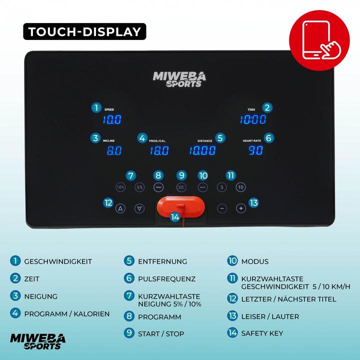 Produktbild Miweba Sports Laufband HT3000 Steigung klappbar elektrisch Fitness Heimtrainer (Schwarz/Weiss)