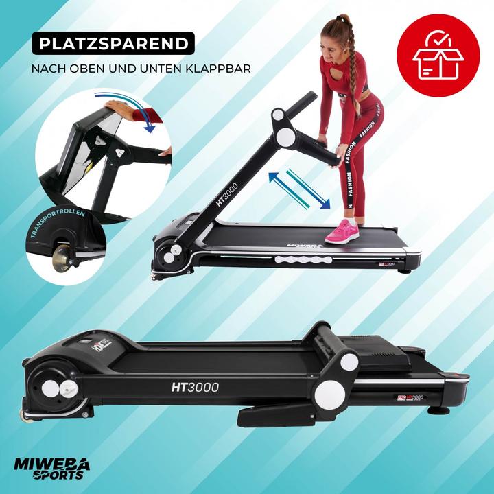 Produktbild Miweba Sports Laufband HT3000 Steigung klappbar elektrisch Fitness Heimtrainer (Schwarz/Weiss)