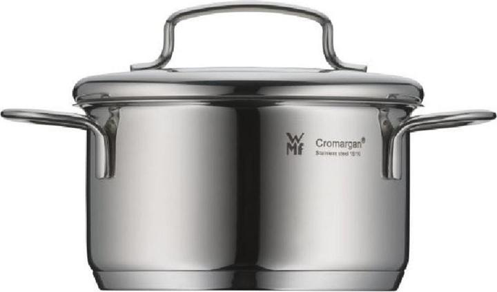 Produktbild WMF Kochtopf Bratentopf Induktion 14cm klein Metalldeckel 0,9l Mini Edelstahl (14 cm, Bräter + Schmortopf, Kochtopf, Edelstahl)