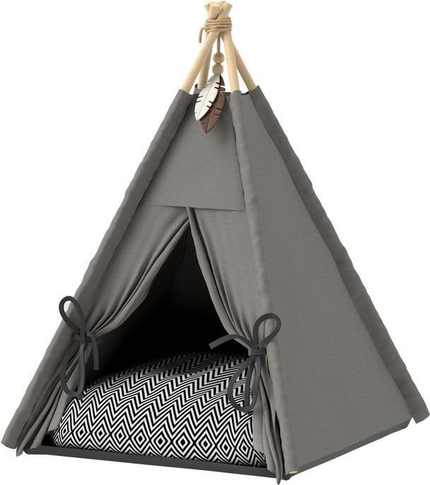 Swisshandel24 Tipi Zelt für Haustiere, Katzenzelt mit abnehmbar und waschbar Kissen, Grau (Cat, Dog)