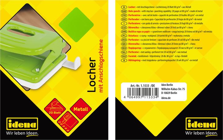 Actual product image Idena Metal hole punch green for 20 sheets