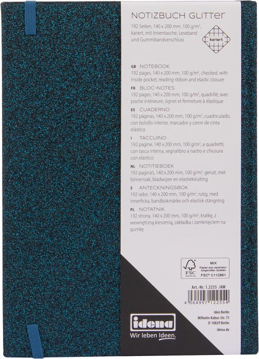 Produktbild Idena Notizbuch Glitter nachtblau kariert FSC-Mix (14 x 20 cm, Kariert, Harter Einband)