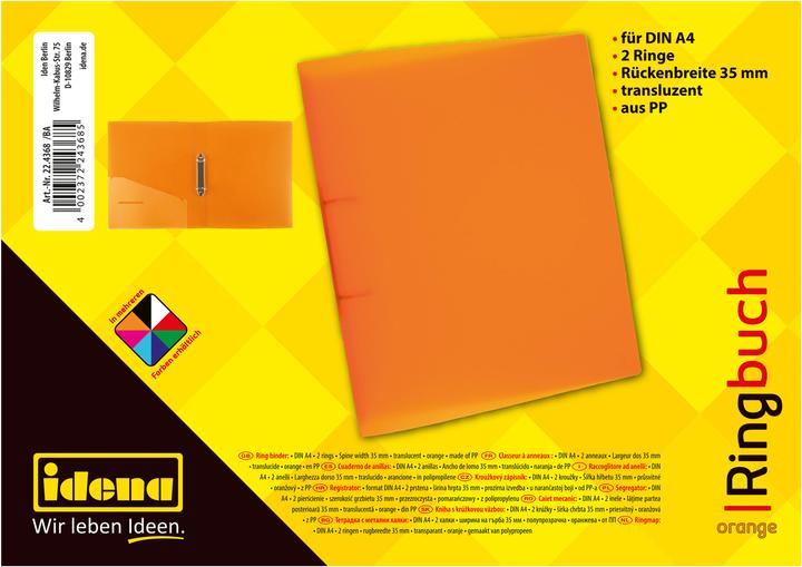 Produktbild Idena Ringbuch A4 PP orange 35mm 2 Ringe (A4, 35 mm, 1 Stück)