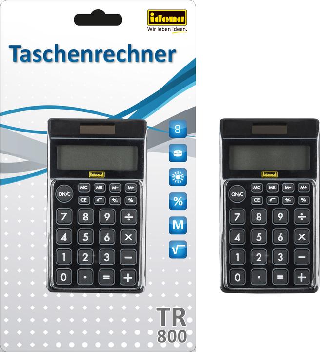 Actual product image Idena Pocket calculator TR800 black, 8-digit (Batteries, Solar cells)