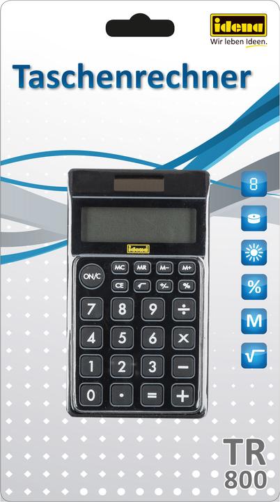 Idena Pocket calculator TR800 black, 8-digit (Batteries, Solar cells)