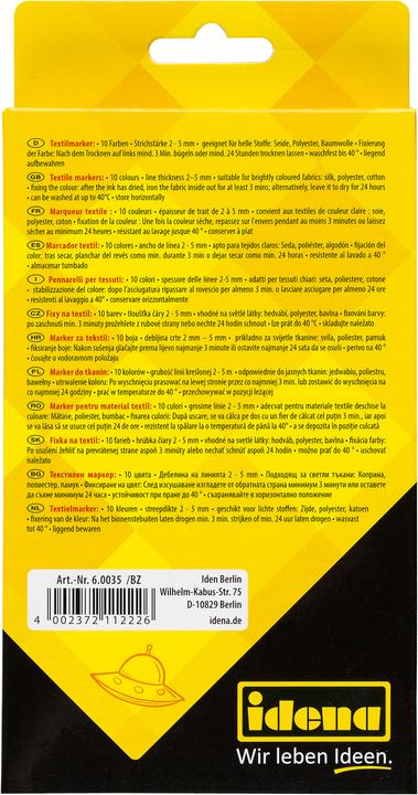 Actual product image Idena Textile marker 10s 2-5mm 10 colours (Multicoloured, 5 mm, 10 x)