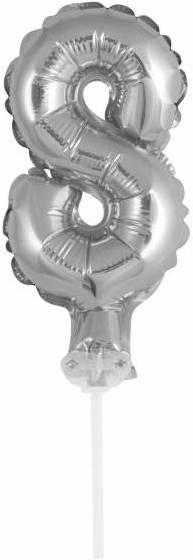 Idena Foil Balloon Number 8 on Stick 13cm silver (1 x)