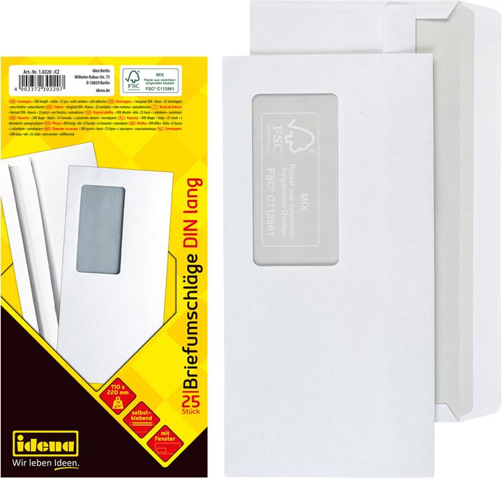 Produktbild Idena BU DL weiss 75g 25er sk m.F. FSC-Mix (DIN lang (11 x 22 cm), 25 x)