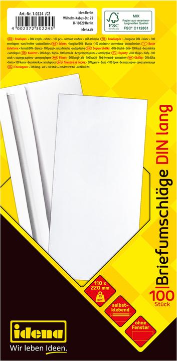 Produktbild Idena BU DL weiss 75g 100er sk o.F. FSC-Mix (DIN lang (11 x 22 cm), 100 x)