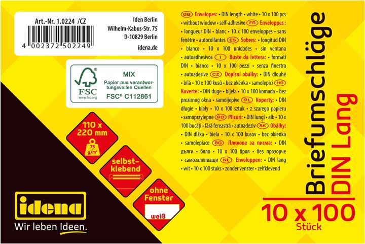 Produktbild Idena BU DL weiss 75g 100er sk o.F. FSC-Mix (DIN lang (11 x 22 cm), 100 x)