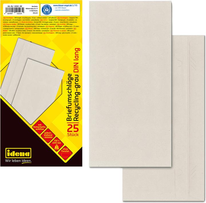 Productafbeelding Idena BU DIN lang recycl. sk, o.F.,75g/m²,25 stuks (DIN lang (11 x 22 cm), 25 x)