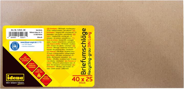 Productafbeelding Idena BU DIN lang recycl. sk, o.F.,75g/m²,25 stuks (DIN lang (11 x 22 cm), 25 x)