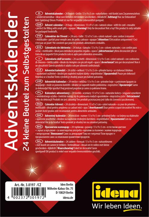 Produktbild Idena Adventskalender 24 Leinensäckchen natur