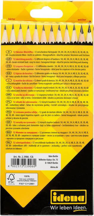 Immagine prodotto Idena Matite 12s per disegnare FSC100% (5H, 3H, 2H, H, HB, B, 2B, 3B, 4B, 5B, 6B, 4h, 12 x)