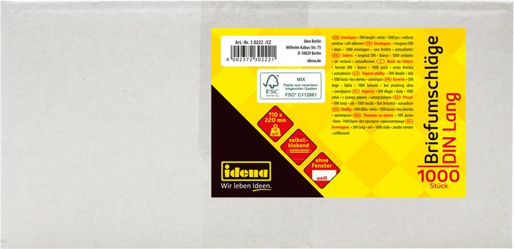 Produktbild Idena BU DL weiss 75g 1000er sk o.F. FSC-Mix (DIN lang (11 x 22 cm), 1000 x)