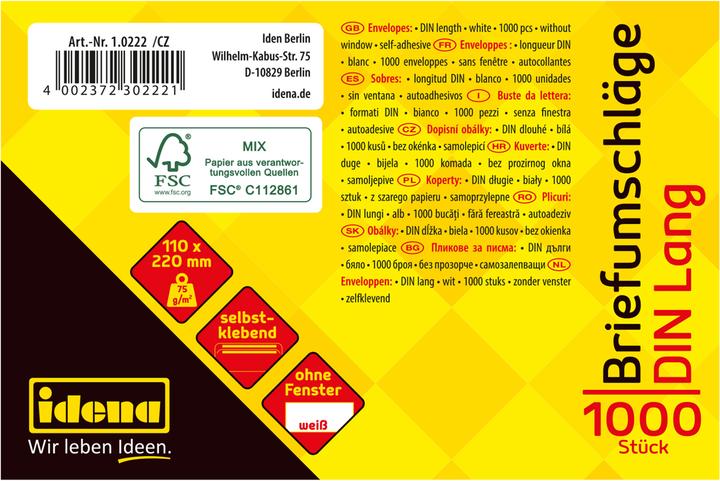 Produktbild Idena BU DL weiss 75g 1000er sk o.F. FSC-Mix (DIN lang (11 x 22 cm), 1000 x)