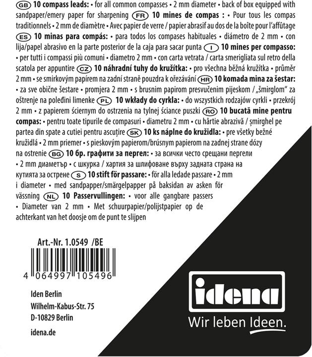 Produktbild Idena Zirkelminen 10er in Dose mit Schleifpapier