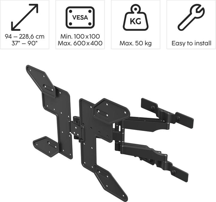 Produktbild Hama TV-Wandhalterung, OLED, flach, schwenkbar, ausziehbar, 229cm (90") bis 50kg (Wand, 90", 50 kg)