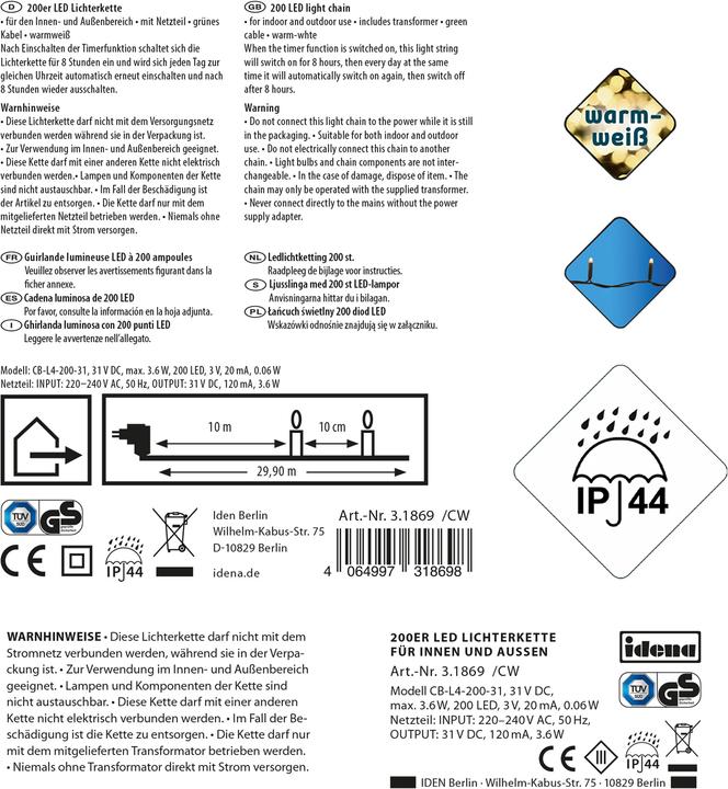 Produktbild Idena LED-Lichterkette 200er warmweiss für Aussen (0.95 m)