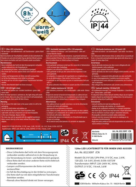 Produktbild Idena LED Lichterkette 120er warmweiss,f.Innen (0.20 m)