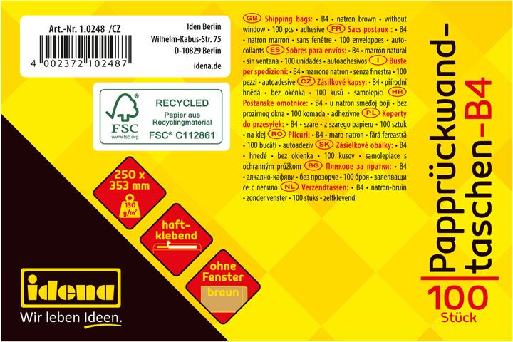 Produktbild Idena VT B4 braun 130g hk 100er oF Rückwand FSC-Rec (100 x)