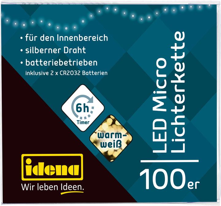 Produktbild Idena Micro Lichterkette 100LED,warmweiss,6h-Timer (0.09 m)