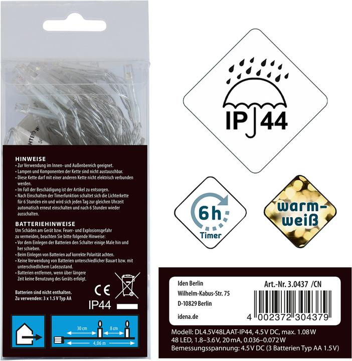 Produktbild Idena LED Lichterkette 48er warmweiss 6h Timer (0.11 m)