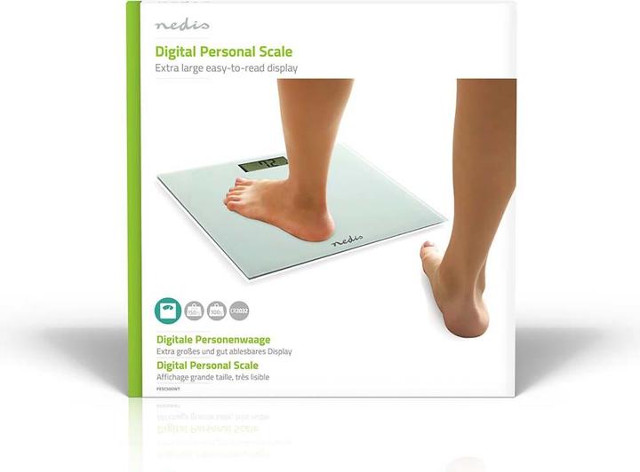 Produktbild Nedis Personenwaage | Digital | Weiss | Gehärtetes Glas | max. Wiegekapazität: 150 kg (150 kg)